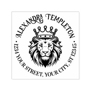 Tampon Auto-encreur Tête de lion portant une couronne Nom Adresse de r