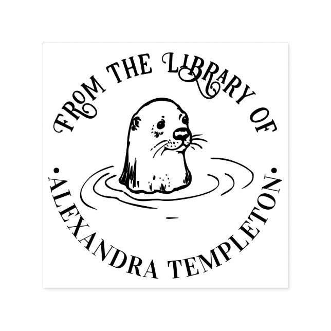 Tampon Auto-encreur Tête de loutre mignonne Nom de la bibliothèque ron (Design)