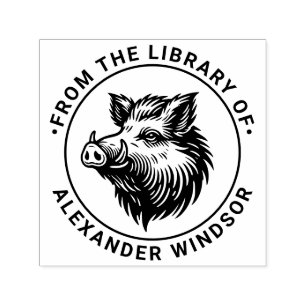 Tampon Auto-encreur Tête de sanglier rustique nom de livre de biblioth