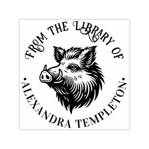 Tampon Auto-encreur Tête de sanglier rustique Nom du livre de biblioth