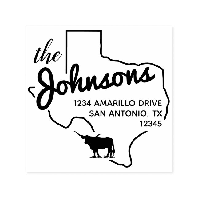 Tampon Auto-encreur Texas Longhorn Silhouette Adresse de famille (Design)