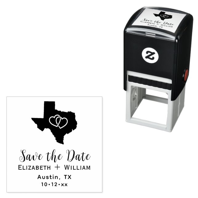 Tampon Auto-encreur Texas State Map Wedding Enregistrer la date do-it- (En situation)