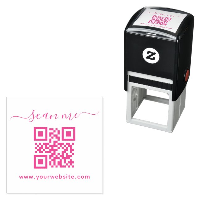 Tampon Auto-encreur Texte personnalisé de script et code QR   (En situation)