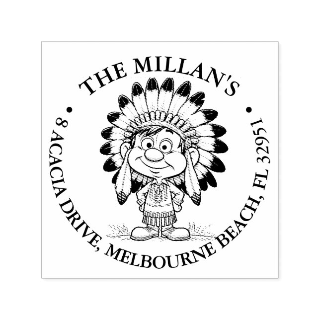 Tampon Auto-encreur Thème souriant des garçons amérindiens (Design)