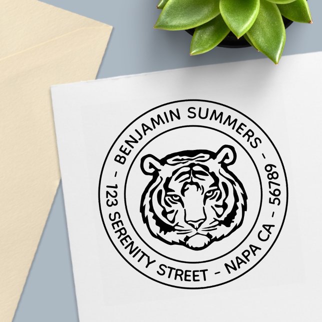 Tampon Auto-encreur Tiger, Wild Cat Round Address (Créateur téléchargé)