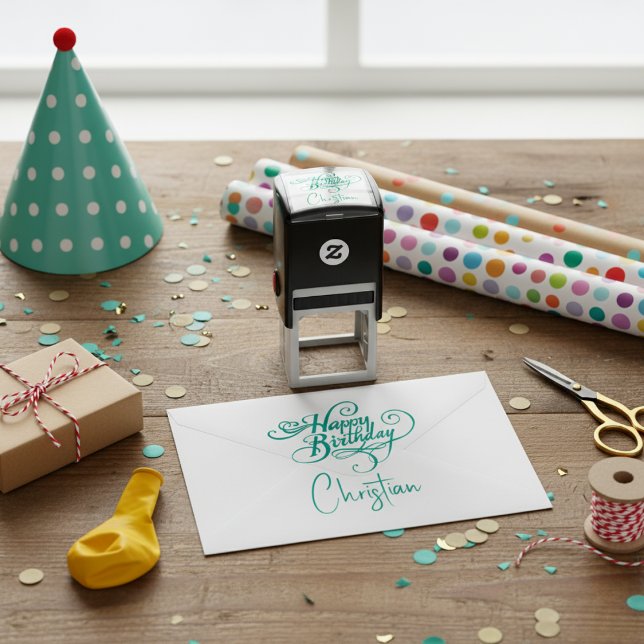 Tampon Auto-encreur Timbre auto-alimenté personnalisé Joyeux anniversa (Personalized Happy Birthday Self-Inking Stamp)