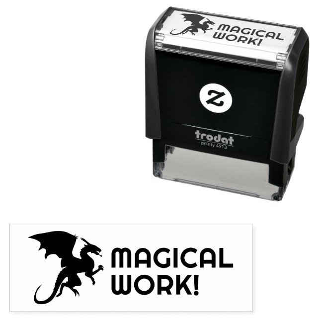 Tampon Auto-encreur Timbre auto-encastrable Dragon Magical Work (En situation)