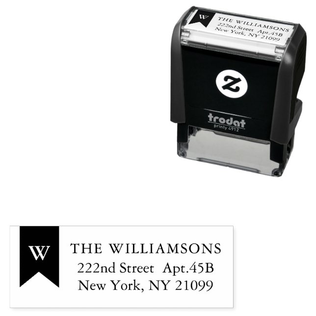 Tampon Auto-encreur Timbre auto-encastré des bannières Monogrammes (En situation)