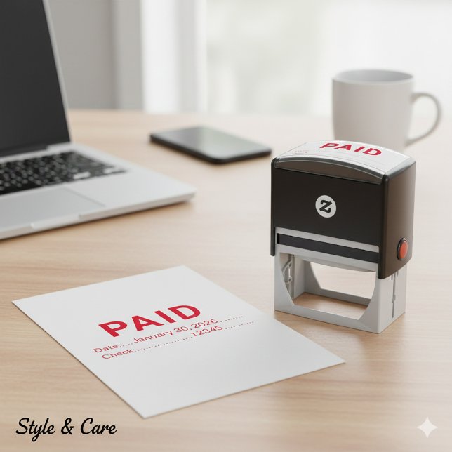 Tampon Auto-encreur Timbre auto-encreur pour documents payés avec date (Office Ready Paid With Date And Check Self-inking Stamp)