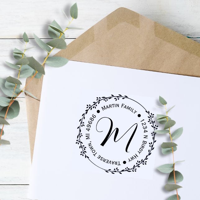 Tampon Auto-encreur Timbre d'adresse de cadre Feuille ronde personnali (Créateur téléchargé)