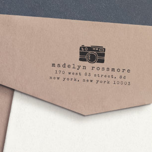 Tampon Auto-encreur Timbre d'adresse de retour de l'appareil photo vin