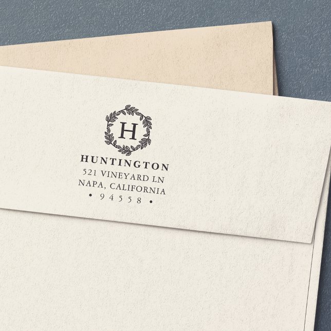 Tampon Auto-encreur Timbre d'adresse de retour du monogramme de couron (Créateur téléchargé)