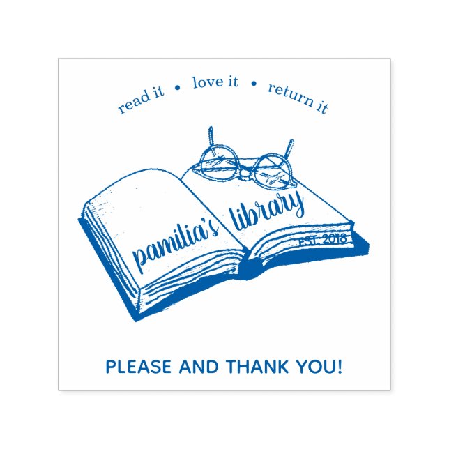 Tampon Auto-encreur Timbre de bibliothèque personnalisée Lire l'amour  (Design)