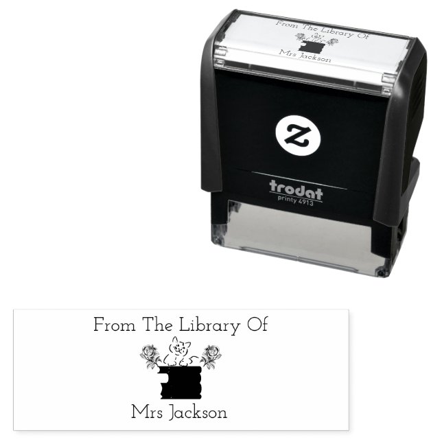 Tampon Auto-encreur Timbre de carnet CAT personnalisé Monogramme Timbr (En situation)