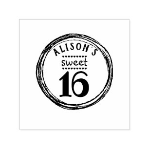 Tampon Auto-encreur Timbre de fête d'anniversaire de sweet sixteen pou