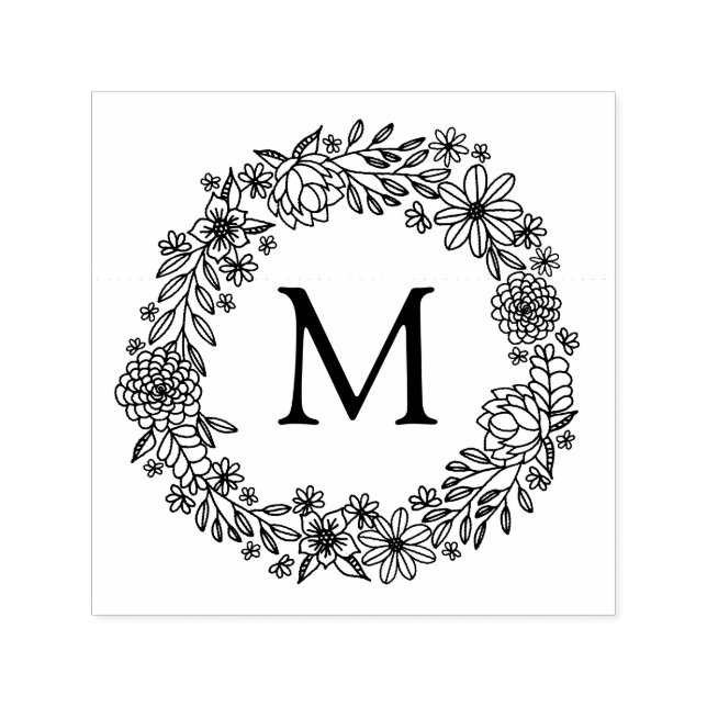 Tampon Auto-encreur Timbre de monogramme floral (Design)