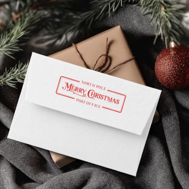 Tampon Auto-encreur Timbre de Noël rouge pour la poste (Red Merry Christmas Post Office Self-inking Stamp)