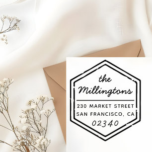 Tampon Auto-encreur Timbre Hexagonal vintage Nom de famille Adresse de