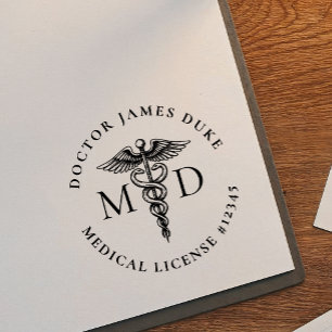 Tampon Auto-encreur Timbre Médecin avec Symbole Caducée