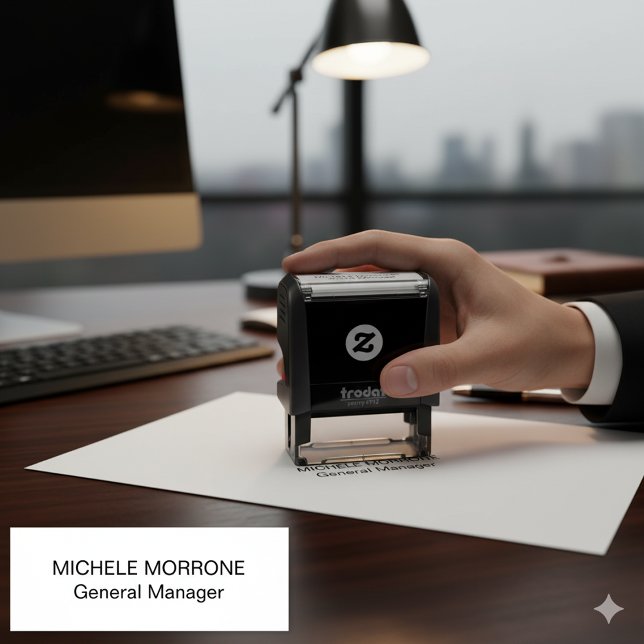 Tampon Auto-encreur Timbre Office personnalisé avec nom et titre du tr (Custom Office Stamp Featuring Name and Job Title)