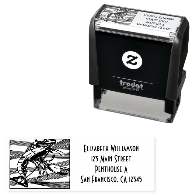 Tampon Auto-encreur Timbre personnalisé avec homard dans l'océan (En situation)