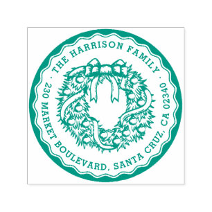 Tampon Auto-encreur Timbre rétro Flamme de Noël rond Adresse de retour