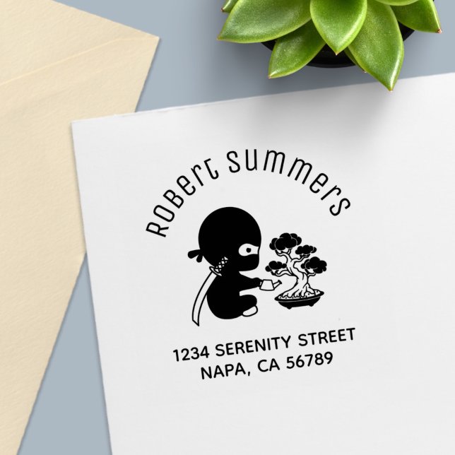 Tampon Auto-encreur Tiny Ninja Watering Bonsai Tree Arch Address (Créateur téléchargé)