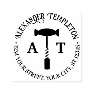 Tampon Auto-encreur Tire-bouchon de vin Nom Adresse de retour 2 Initia