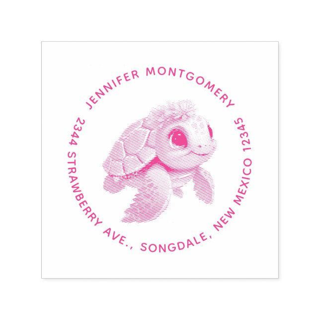 Tampon Auto-encreur Tortue de mer rose Whimsical & mignon (Design)