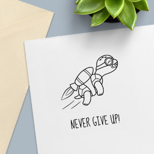 Tampon Auto-encreur Tortue drôle en jetpack de dessin animé Motivation