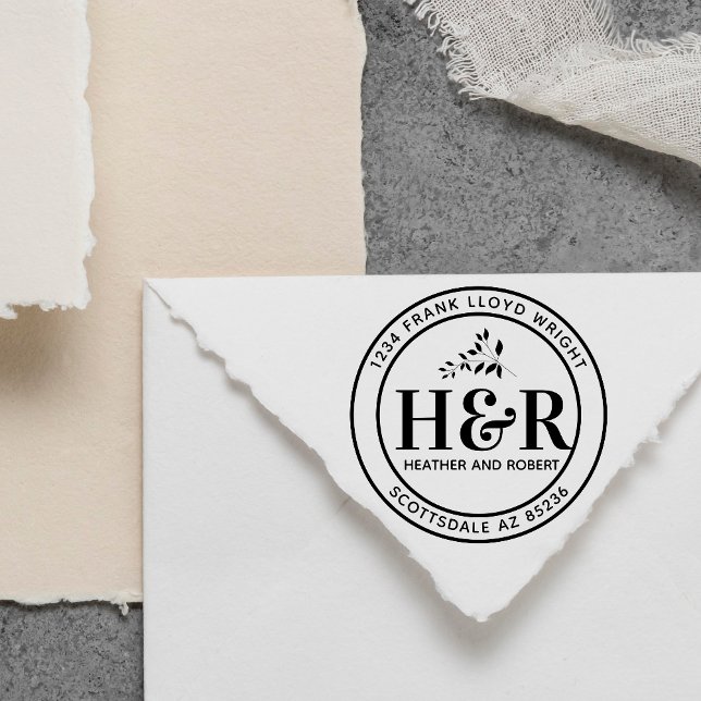 Tampon Auto-encreur Tour d'adresse de retour du monogramme de mariage  (Créateur téléchargé)