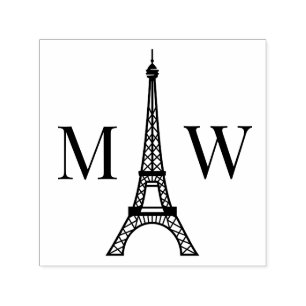 Tampon Auto-encreur Tour Eiffel Deux Initiales Couple Mariage Monogram
