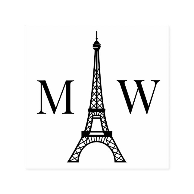 Tampon Auto-encreur Tour Eiffel Deux Initiales Couple Mariage Monogram (Design)