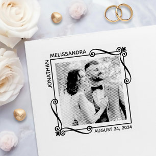 Tampon Auto-encreur Tourbillons de coin Mariage Enregistrer la date Ph