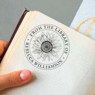 Tampon Auto-encreur Tournesol de la bibliothèque du livre de nom perso
