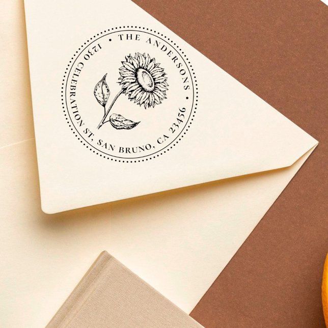 Tampon Auto-encreur Tournesol dessiné à la main Adresse de retour de f (Créateur téléchargé)