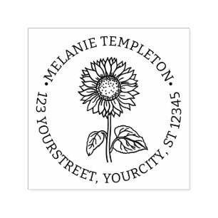 Tampon Auto-encreur Tournesol élégant #4 Nom Adresse de retour
