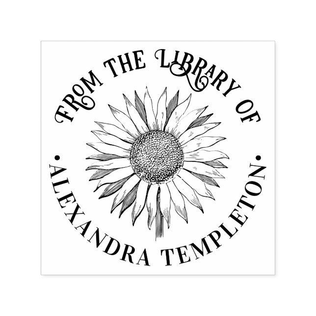 Tampon Auto-encreur Tournesol floral #2B rond Nom de livre de biblioth (Design)