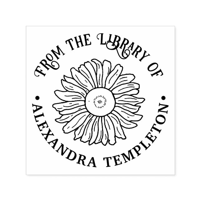 Tampon Auto-encreur Tournesol rustique #1 Nom de livre rond de bibliot (Design)