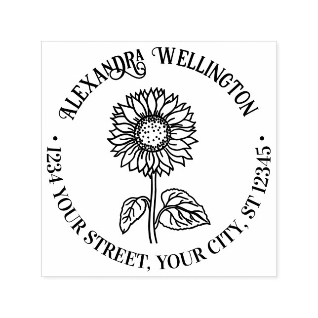 Tampon Auto-encreur Tournesol simple élégant #4R Nom Adresse de retour (Design)