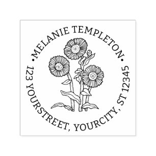 Tampon Auto-encreur Tournesols Élégants #6 Nom Adresse de Retour