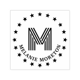 Tampon Auto-encreur Trame et rayures Stars Nom initial Monogramme