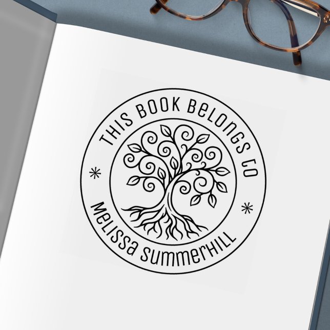 Tampon Auto-encreur Tree Bookplate Round (Créateur téléchargé)