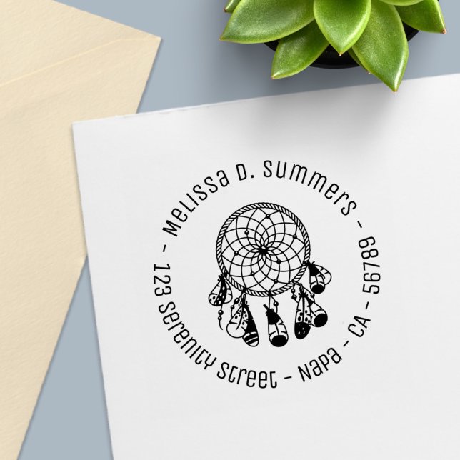 Tampon Auto-encreur Tribal Boho Dreamcatcher Round Adresse 2 (Créateur téléchargé)
