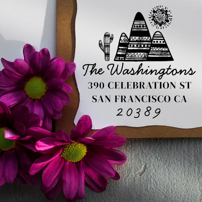 Tampon Auto-encreur Tribal Desert Dessin Nom de famille Adresse de ret (Créateur téléchargé)