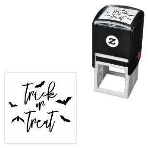 Tampon Auto-encreur Trick Ou Treat Script Avec Chauve-Feu Style Hallow