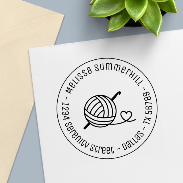 Tampon Auto-encreur Tricot Crochet Fil Adresse ronde 1 (Créateur téléchargé)