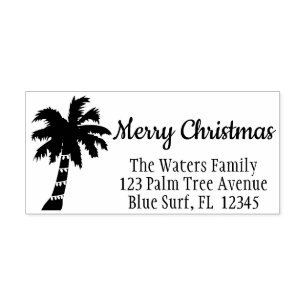 Tampon Auto-encreur Tropical Christmas Return Adresse Timbre Palm Tree