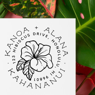 Tampon Auto-encreur Tropical Hibiscus Flower Couple Adresse de retour