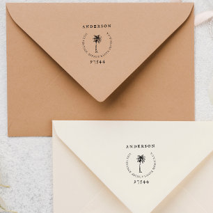 Tampon Auto-encreur Tropical Palm-tree Vintage Adresse de retour perso